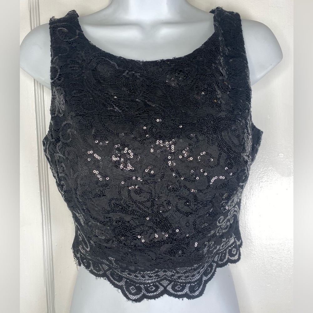 Jodi Kristopher Black Lace Sequin Women's Top